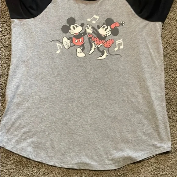 Torrid Gray and Black Mickey and Minnie 3/4 Sleeve Tee - Picture 6 of 7